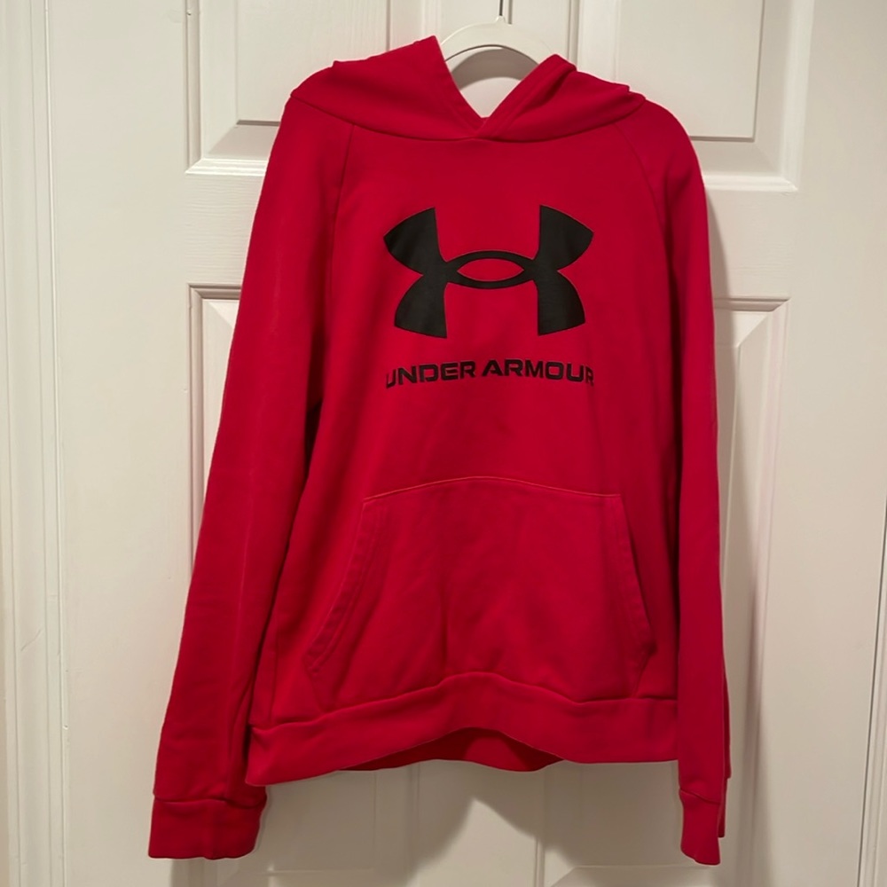 Boys red and black under armour hoodie size large